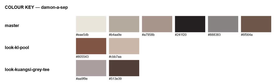 Colour key: skin, hair and clothing swatches