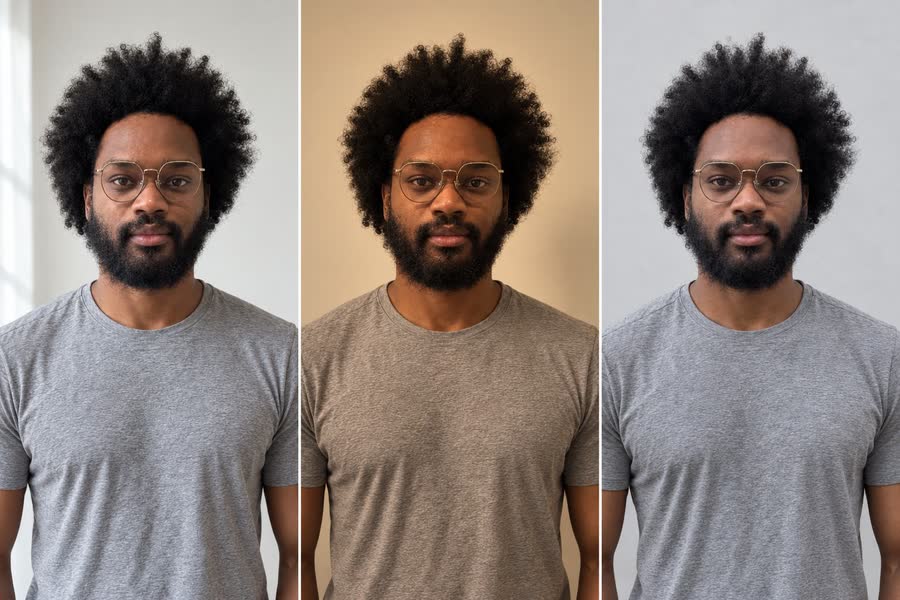 Light test in three lighting set-ups