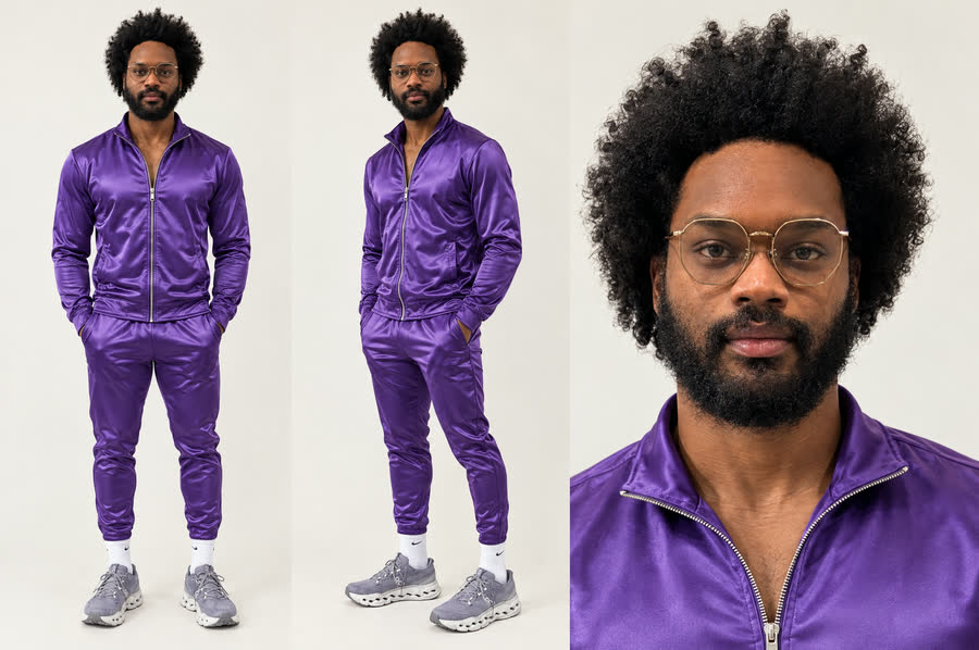 Look: purple satin tracksuit