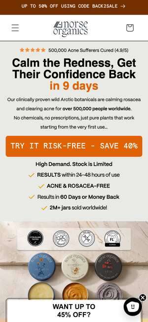 Top of norseorganics.co/pages/acne-and-rosacea