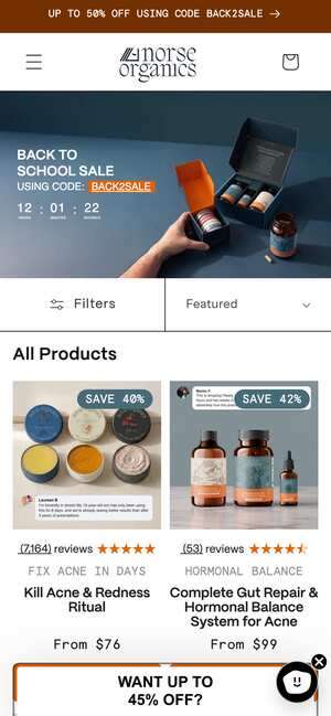 Top of norseorganics.co/collections/all-products