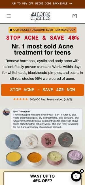 Top of norseorganics.co/pages/stop-acne-teens
