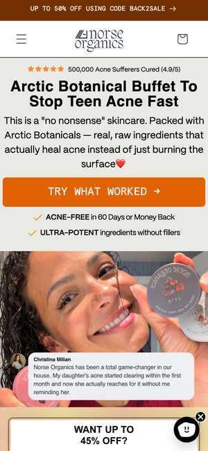 Top of norseorganics.co/pages/christina-milian