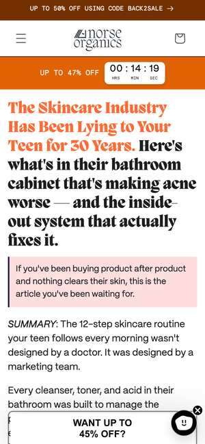 Top of norseorganics.co/pages/10-skincare-lies