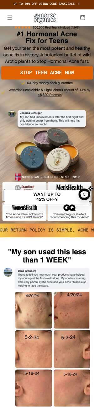 Top of norseorganics.co/pages/teen-hormonal-acne