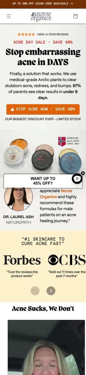 Top of norseorganics.co/pages/stop-acne